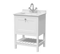 Hudson Reed BEX125WS1 Bexley Traditional Bathroom Floor Standing 2 Door 1 Shelf Vanity Unit & Marble Top With 1 Tap Hole Basin, 600mm, Pure White/White