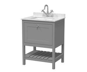 Hudson Reed BEX225WS1 Bexley Traditional Bathroom Floor Standing 2 Door 1 Shelf Vanity Unit & Marble Top With 1 Tap Hole Basin, 600mm, Cool Grey/White