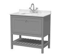 Nuie Old London Bexley Floor Standing 1 Drawer Vanity & 1 Tap Hole Marble Top, Stylish Vanity Unit With Basin, Cool Grey, 800mm
