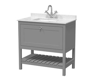 Hudson Reed BEX227WS1 Bexley Traditional Bathroom Floor Standing 2 Door 1 Shelf Vanity Unit & Marble Top With 1 Tap Hole Basin, 800mm, Cool Grey/White