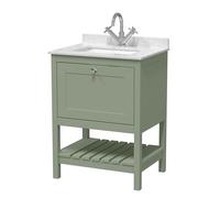 Hudson Reed BEX825WS1 Bexley Traditional Bathroom Floor Standing 2 Door 1 Shelf Vanity Unit & Marble Top With 1 Tap Hole Basin, 600mm, Fern Green/White