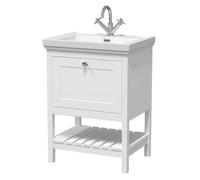 Hudson Reed Bexley Floor Standing 1 Drawer Vanity & 1 Tap Hole Fireclay Basin, Stylish Vanity Unit With Basin, Pure White, 600mm