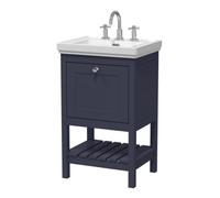 Hudson Reed Bexley Floor Standing 1 Drawer Vanity & 3 Tap Hole Fireclay Basin, Stylish Vanity Unit With Basin, Indigo Blue, 500mm