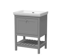 Hudson Reed Bexley Floor Standing 1 Drawer Vanity With Fireclay Basin & 0 Tap Hole, Vanity Unit With Basin, Cool Grey, 600mm