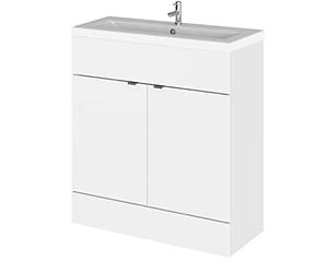 Hudson Reed CBI128A Fusion Modern Bathroom 2 Door Floor Standing Vanity Unit and Full Depth Ceramic Basin, 800mm, Gloss White