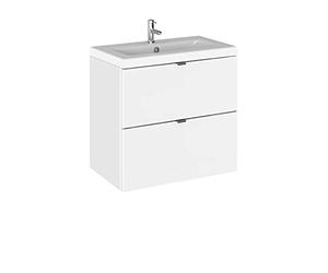 Hudson Reed CBI130A Fusion Modern Bathroom 2 Drawer Wall Hung Vanity Unit and Full Depth Ceramic Basin, 600mm, Gloss White