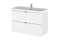 Hudson Reed CBI131A Fusion Modern Bathroom 2 Drawer Wall Hung Vanity Unit and Full Depth Ceramic Basin, 800mm, Gloss White