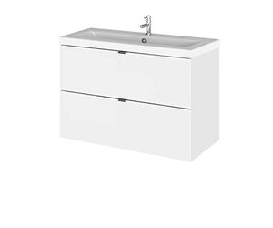 Hudson Reed CBI131A Fusion Modern Bathroom 2 Drawer Wall Hung Vanity Unit and Full Depth Ceramic Basin, 800mm, Gloss White