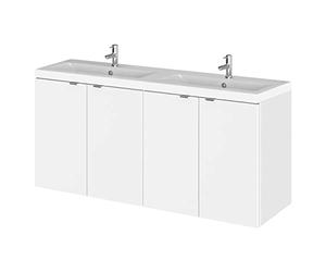 Hudson Reed CBI133A Fusion Modern Bathroom 4 Door Wall Hung Vanity Unit and Full Depth Double Ceramic Basin, 1200mm, Gloss White