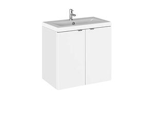 Hudson Reed CBI136A Fusion Modern Bathroom 2 Door Wall Hung Vanity Unit and Full Depth Ceramic Basin, 600mm, White Gloss