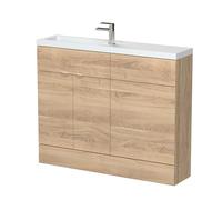 Hudson Reed CBI3001 Fusion Modern Bathroom Floor Standing Vanity Basin and WC Compact Combination Unit, 1100mm, Bleached Oak