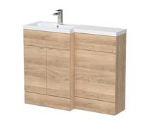 Hudson Reed CBI3002 Fusion Modern Bathroom Floor Standing Vanity Basin and WC Full Depth Combination Unit - Left Hand, 1100mm, Bleached Oak