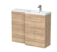 Hudson Reed CBI3003 Fusion Modern Bathroom Floor Standing Vanity Unit and WC Full Depth Combination Unit - Right Hand, 1100mm, Bleached Oak