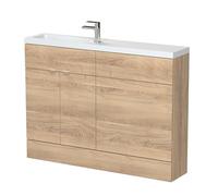 Hudson Reed CBI3008 Fusion Modern Bathroom Floor Standing Vanity Basin and WC Compact Combination Unit, 1200mm, Bleached Oak