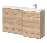 Hudson Reed CBI3016 Fusion Modern Bathroom Floor Standing Vanity, Basin, Base and WC Full Depth Combination Unit - Right Hand, 1500mm, Bleached Oak