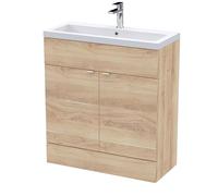 Hudson Reed CBI3028 Fusion Modern Bathroom Floor Standing 2 Soft Close Door Vanity and Polymarble Basin Unit, 800mm, Bleached Oak
