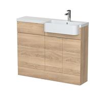 Hudson Reed CBI3047 Fusion Modern Bathroom Floor Standing Vanity Basin and WC Unit with Round Semi Recessed Basin - Right Hand, 1100mm, Bleached Oak