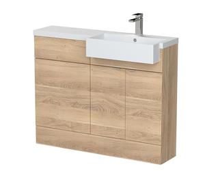 Hudson Reed CBI3051 Fusion Modern Bathroom Floor Standing Vanity Basin and WC Unit with Square Semi Recessed Basin - Right Hand, 1100mm, Bleached Oak
