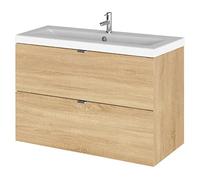 Hudson Reed CBI331A Fusion Modern Bathroom 2 Drawer Wall Hung Vanity Unit and Full Depth Ceramic Basin, 800mm, Natural Oak