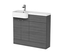 Hudson Reed Fusion Woodgrain 2 Door Combination Vanity Unit Toilet Suite with Left Hand Round Semi Recessed Basin | Anthracite | MDF | 1000mm