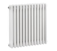 Hudson Reed Colosseum Floor Mounted Traditional Radiator With Wall Support Triple Column Radiator In High Gloss White, 600 X 605mm