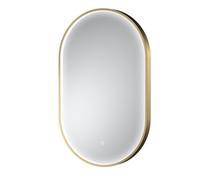 Hudson Reed Columba Wall Hung Led Touch Sensor Mirror, Contemporary Oval Bathroom Mirror In Brushed Brass, 800X500mm