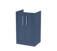 Hudson Reed Deco Floor Standing 2-Door Vanity Unit, Compact Floor Standing Vanity Unit With Bar Handle Design In Satin Blue