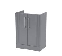 Hudson Reed Deco Floor Standing 2-Door Vanity Unit, Elegant Floor Standing Vanity Unit With Bar Handle Design In Satin Grey