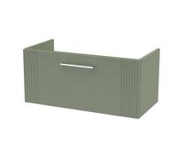 Hudson Reed Deco Wall Hung 1-Drawer Vanity Unit, Wide Modern Vanity Unit In Bathroom With Bar Handle Design, Satin Green