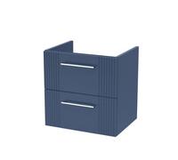 Hudson Reed Deco Wall Hung 2-Drawer Vanity Unit, Compact Modern Vanity Unit In Bathroom With Bar Handle Design, Satin Blue