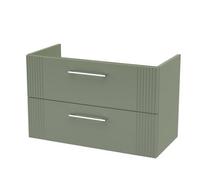 Hudson Reed Deco Wall Hung 2-Drawer Vanity Unit, Stylish Modern Vanity Unit In Bathroom With Bar Handle Design, Satin Green