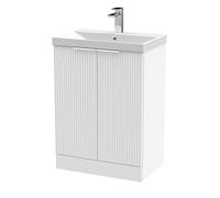 Hudson Reed Fluted Floor Standing 2 Door Vanity Unit with 50mm Profile Basin | Satin White | MDF | 600mm