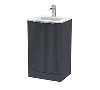 Hudson Reed DFF1423B Fluted Modern Bathroom Floor Standing 2 Door Vanity Basin Unit with Minimalist Ceramic Basin, 500mm, Soft Black