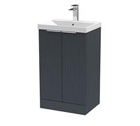 Hudson Reed Fluted 500Mm Floor Standing 2-door Vanity And Thin-edge Basin - Soft Black