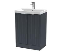 Hudson Reed Fluted Satin Soft Black Floor Standing 2 Door Vanity Unit with 50mm Profile Basin | Satin Anthracite | MDF | 600mm
