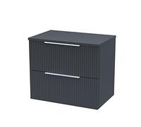 Hudson Reed Fluted 600Mm Wall Hung 2-drawer Vanity And Worktop - Soft Black
