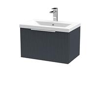 Hudson Reed Fluted 600Mm Wall Hung Single Drawer Vanity And Mid-edge Basin - Soft Black
