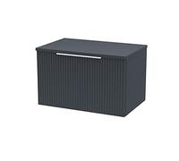 Hudson Reed DFF1494W Fluted Modern Bathroom Wall Hung 1 Drawer Vanity Unit with Colour Match Worktop, 600mm, Soft Black