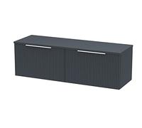 Hudson Reed DFF1494W2 Fluted Modern Bathroom Wall Hung 2 Drawer Double Vanity Unit with Colour Matched Worktop, 1200mm, Soft Black