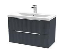 Hudson Reed Fluted 810mm Wall Hung 2-Drawer Vanity Unit With Basin-Soft Black