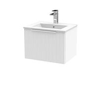 Hudson Reed Fluted 500Mm Wall Hung Single Drawer Vanity And Minimalist Basin - Satin White