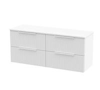 Hudson Reed DFF193W2 Fluted Modern Bathroom Wall Hung 4 Drawer Double Vanity Unit with Colour Matched Worktop, 1200mm, Satin White