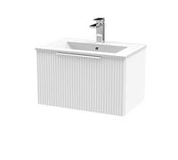 Hudson Reed DFF194B Fluted Modern Bathroom Wall Hung 1 Drawer Vanity Basin Unit with Minimalist Ceramic Basin, 600mm, Satin White