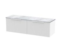 Hudson Reed DFF194LBG2 Fluted Modern Bathroom Wall Hung 2 Soft Close Drawer Vanity Unit and Bellato Grey Laminate Worktop, 1200mm, Satin White