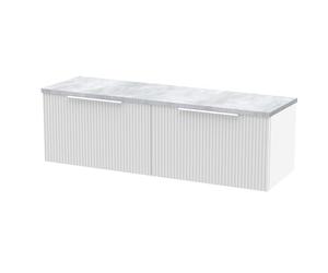 Hudson Reed DFF194LBG2 Fluted Modern Bathroom Wall Hung 2 Soft Close Drawer Vanity Unit and Bellato Grey Laminate Worktop, 1200mm, Satin White