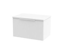Hudson Reed DFF194W Fluted Modern Bathroom Wall Hung 1 Drawer Vanity Unit with Colour Match Worktop, 600mm, Satin White