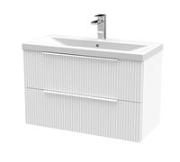 Hudson Reed Fluted 800Mm Wall Hung 2-drawer Vanity And Mid-edge Basin - Satin White