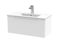 Hudson Reed Fluted 800Mm Wall Hung Single Drawer Vanity And Minimalist Basin - Satin White