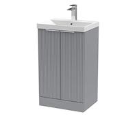 Hudson Reed DFF223D Fluted Modern Bathroom Floor Standing 2 Door Vanity Basin Unit with Thin-Edge Ceramic Basin, 500mm, Satin Grey