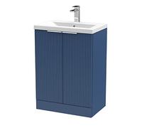 Hudson Reed Fluted 600Mm Floor Standing 2-door Vanity And Mid-edge Basin - Satin Blue